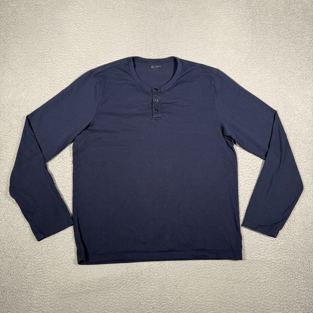 AG Adriano Goldschmied Shirt Mens Large Blue Henley 100% Cotton Casual Preppy